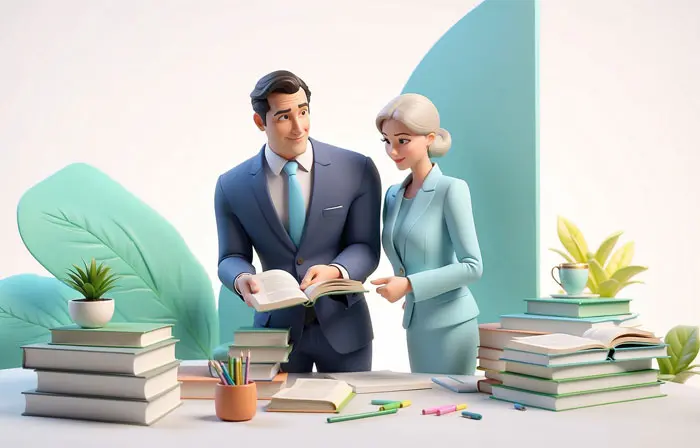 Corporate People Reading Books Dynamic 3D Cartoon Illustration image